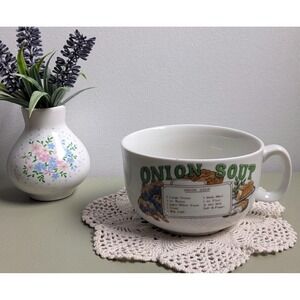 Vintage Onion Soup Recipe Mug Bowl Oversized Ceramic Soup Cup 1980s